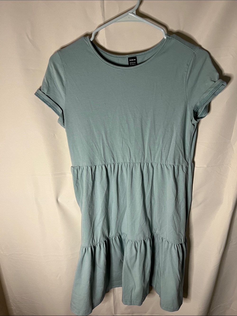 SHEIN Light Sage Tiered Short Sleeve Dress